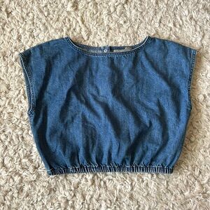 Everlane blue denim crop top blouse
